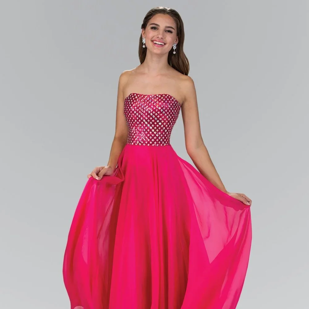 NEW FLOOR LENGTH SLEEVELESS CHIFFON DRESS EMBROIDERED WITH RHINESTONES GL1146